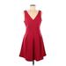 Charming Charlie Casual Dress - A-Line Plunge Sleeveless: Red Solid Dresses - Women's Size Medium