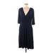 Draper James Casual Dress - A-Line Plunge 3/4 sleeves: Blue Solid Dresses - New - Women's Size Medium