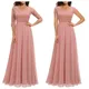 OYY-2214 # robe de soirée longue dentelle en mousseline de soie blanc rose bleu marine champagne