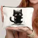 Black Cat Animal Printed Women's Cosmetic Bag Fashion Cartoon School Pencil Cases Simple Size Makeup