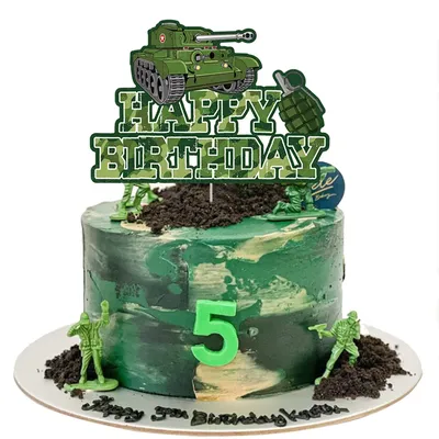 Camouflage Birthday Party Tank Cake Topper Happy Birthday Sign Cake Decor Soldier Camouflage Army