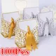 100pcs Wedding Favours Birthday Party Favor Bags Gold Sliver Flower Candy Boxes Bag Sweet Cake Gift