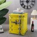 Retro Comfortable Container Iron Bedside Table Lock Storage Drawer Metal Bed Cabinet Nightstand Safe