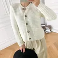 Cardigan court à boutonnage simple pour femmes tricots vintage manches longues tempérament mode