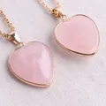 25mm Heart Shaped Natural Stone Rose Quartz Pink Crystal Pendant Necklace Charms Jewelry For Women