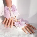 Lolita-Mancommuniste de poignet à double couche en dentelle florale bracelet à nœud accessoires de