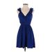 Express Casual Dress - Party Plunge Sleeveless: Blue Solid Dresses - Women's Size X-Small