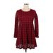 SO Casual Dress - Mini Crew Neck Long sleeves: Red Print Dresses - Women's Size Large