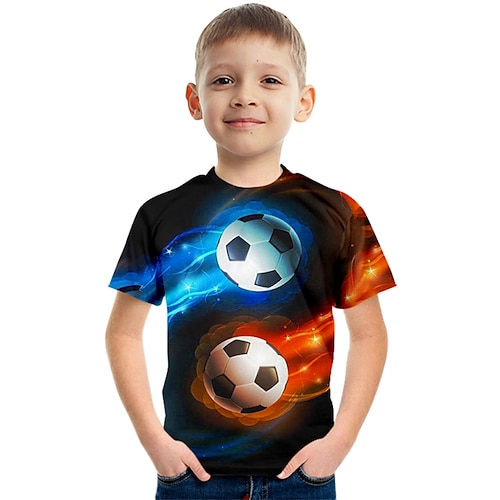 Jungen 3D Farbblock Fußball T-Shirt Kurzarm 3D-Druck Sommer Aktiv Kuschelig Strassenmode Polyester Kunstseide kinderkleidung 3-12 Jahre Schulanfang Outdoor Täglich Image