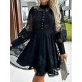 Damen Minikleid Weißes Kleid Spitzenkleid Freizeitkleid A Linie Kleid Streetwear A-Linie Straße Date Normale Passform Langarm Stehkragen Schwarz Weiß Sommer