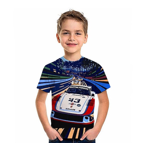 Jungen 3D Grafik Auto 3D-Druck T-Shirt Kurzarm 3D-Druck Sommer Aktiv Mode Cool Kinder 3-12 Jahre Image