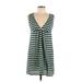 Velvet Casual Dress - Mini V Neck Sleeveless: Green Stripes Dresses - Women's Size Large