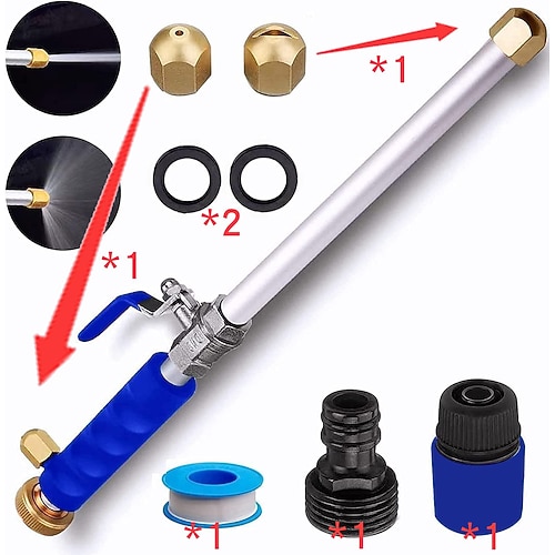 2023 verbesserte Strahldüse für Gartenschlauch-Hochdruckreiniger-Stab, Hydro-Jet-Hochdruckreiniger-Werkzeuge mit 2 verschiedenen Düsen und Schlauch-Schnellanschlüssen Image