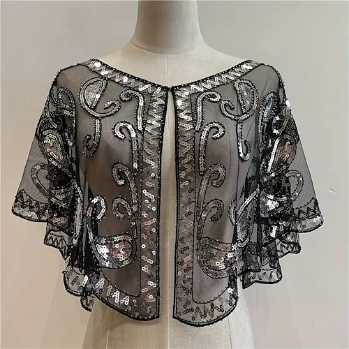 Elegant Vintage Goldene Zwanziger Flapper-Schals Illusionsärmel Der große Gatsby Charleston Pailletten Kostüm Damen Valentinstag Maskerade Party Hochzeit Party-Abendmode Erwachsene Schal Sommer Image