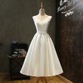 Vintage 1950er Kleines weißes Kleid Knielanges Kleid Braut Einfarbig A-Linie V Ausschnitt Damen Maskerade Hochzeit Brautparty Junggesellinnenabschiedsparty Erwachsene Kleid Abschlussballkleider
