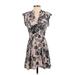 Angie Casual Dress - Mini V-Neck Short sleeves: Gray Print Dresses - Women's Size Small