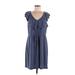 Daisy Fuentes Casual Dress: Blue Solid Dresses - Women's Size Large