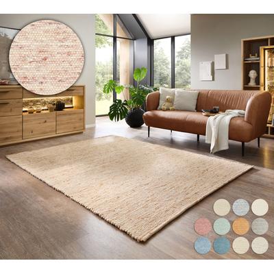 Wollteppich MY HOME "Pirker", beige (dunkelbeige), B:70cm H:12mm L:140cm, Schurwolle, Teppiche, Wendeteppich, meliert, reine Wolle, handgewebt, Scandi, Wohnzimmer Image