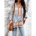 Women's Shirt Boho Shirt Blouse Floral Casual Holiday Lace up Button Print Puff Sleeve Black Long Sleeve Fashion Boho V Neck Summer Spring