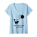 Damen Süßes Katzen-Shirt mit Sonnenfinsternis-T-Shirt 2024 Totale Sonnenfinsternis T-Shirt mit V-Ausschnitt