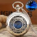 Starry Blue Dial Pocket Watch Roman Numerals Pendant Bronze Hollow Case Quartz Pocket Watch Steampunk Vintage Necklace Hanging Watches Souvenir Gifts for Men Women