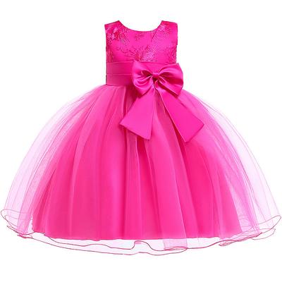 Kids Girls' Dress Solid Colored Flower Tulle Dress Wedding Party Layered Tulle Mesh Blue Red Fuchsia Knee-length Sleeveless Cute Dresses Summer 2-12 Years / Lace / Bow