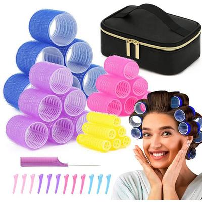 Hair Rollers Curlers Set 38 Pcs, Perfect for Long Medium Short Hair with 4 Sizes Self Grip Velcro Rollers Heatless Styling Tools, with Large Cosmetic Bag, Duckbill Clips