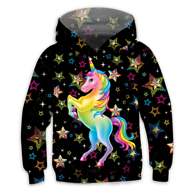 Kids Girls' Unicorn Pink Hoodie Sweatshirt 3D Print Tops Long Sleeve Rainbow Heart Sporty Blushing Pink Children Tops Active Cute
