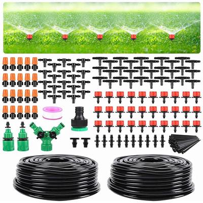 Garden Drip Irrigation Kit, Greenhouse Micro Automatic Drip Irrigation System Kit with 1/4 inch 1/2 inch Blank Distribution Tubing Hose Adjustable Patio Misting Nozzle Emitters Sprinkler