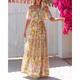 Mexican Dress for Women Off-Shoulder Ruffle Floral Print Summer Party Casual Maxi Dresses Ladies Beach Sundress