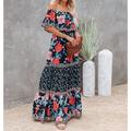 Mexican Dress for Women Off-Shoulder Ruffle Floral Print Summer Party Casual Maxi Dresses Ladies Beach Sundress