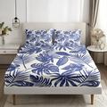 Leaves Spring Pattern Fitted Sheet Set 100% Cotton Ultra Soft Breathable Silky Bed Sheets Deep Pocket Bedding Sheets 3 Piece Queen King Size