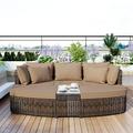 Canddidliike 6 Pieces Outdoor Furniture Set Outdoor Rattan Sectional Sofa Conversation Set with Tea Table and Cushions Outdoor Furniture Conversation Round Sofa Set Brown