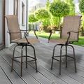 Kepooman 2pcs Wrought Iron Swivel Bar Chair Patio Swivel Bar Stools Outdoor Swivel Bar Height Chair Patio Furniture Set Brown