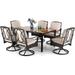 Patio Furniture Set for 6 7 Piece Outdoor Dining Set 6 Swivel Chairs with Cushions and 1 Hand Painting Wood-Like Table for Backyard Garden Poolside