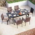 & William 9 Pieces Patio Dining Set for 8 Outdoor Furniture with 1 X-Large E-Coating Square Metal Table and 8 Grey Portable Folding Sling Chairs Outdoor Table & Chairs for Porch