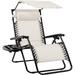 Folding Zero Gravity Outdoor Recliner Patio Lounge Chair w/Adjustable Canopy Shade Headrest Side Accessory Tray Textilene Mesh - Ivory