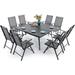 & William 9 Pieces Patio Dining Set for 6-8 People Outdoor Expandable Metal Table and PE Rattan Chairs Set with Cushions Modern Conversation Furniture for Terrace Porch Backyard