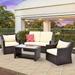 4PCS Patio Furniture Set with Rattan Chair Table Wicker Loveseat Sofa Bistro Sets for Garden Pool Backyard