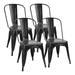 CRIXLHIX Metal Dining Chairs Indoor-Outdoor Use Stackable Side Chairs with Back Industrial Kitchen Classic Trattoria Chair Set of 4 (Black)