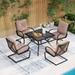 7 Piece Outdoor Patio Dining Set 6 Spring Motion Cushion Chairs 1 Rectangular Table with 1.57 Umbrella Hole Furniture Sets for Lawn Backyard Garden Red