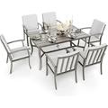 7 Piece Patio Swivel Dining Set Aluminum Outdoor Dining Set Aluminum Dining Table and Chairs Set Patio Dining Furniture with Aluminum Table Chairs and Washable Cushions (Gray)