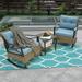 3-piece terrace furniture rattan rocking chair set with cushion and side table suitable for garden terrace courtyard porch lawn balcony (blue)