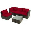 5 Pieces Cushioned Patio Rattan Furniture Set with Glass Table Garden Outdoor Table and Chairs Set