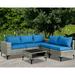 Magic Union 6 Pieces Patio Furniture Sets Outdoor Sectional Patio Sofa All Weather Manual Weaving Wicker Patio Seating Sofas with Cushion Glass Table for Backyard Poolside Blue