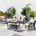 HOOOWOOO Outdoor Patio Furniture Set with Fire Pit Table 6 Pcs Steel Frame Wicker Patio Conversation Sets with Patio Sofa Chairs and Ottoman Gray