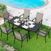 Patio Dining Set for 6 Rectangular Expandable Black Metal Table with 6 Padded Textilene Fabric Chairs Outdoor Furniture Set for Garden Poolside Backyard Porch