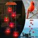 Solar Powered LED Red Cardinal Bird Wind Chime Color-Changing Light Yard Decor