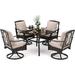 7 PCS Patio Dining Set Outdoor Table and Chair Furniture Set with 6 Metal Swivel Chairs and 1 Retangle Wood-Like Table 1.57 Umbrella Hole