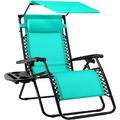 Folding Zero Gravity Outdoor Recliner Patio Lounge Chair w/Adjustable Canopy Shade Headrest Side Accessory Tray Textilene Mesh - Mint